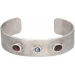 Bangle bracelet silver, granate and blue spinel - 925/1000.