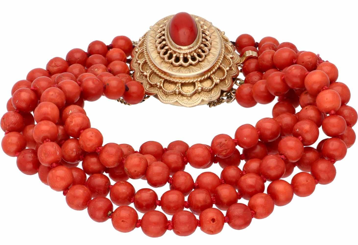 Bracelet with large yellow gold closure, red coral - 14 ct. - Image 2 of 2