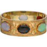 Bangle yellow gold, red, white, yellow, lavender, black and green jade - 14 ct.