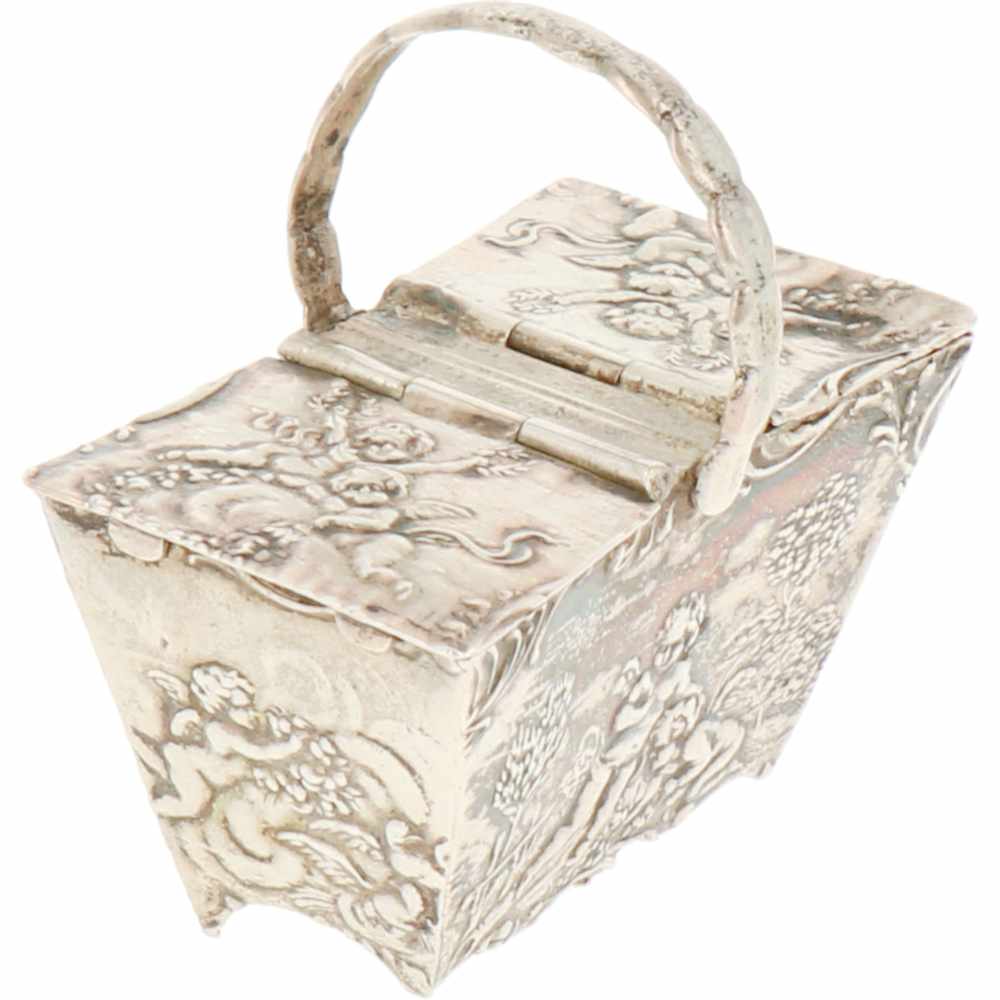 Silver basket shaped casket.