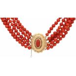 Necklace with large yellow gold closure, red coral - 14 ct.