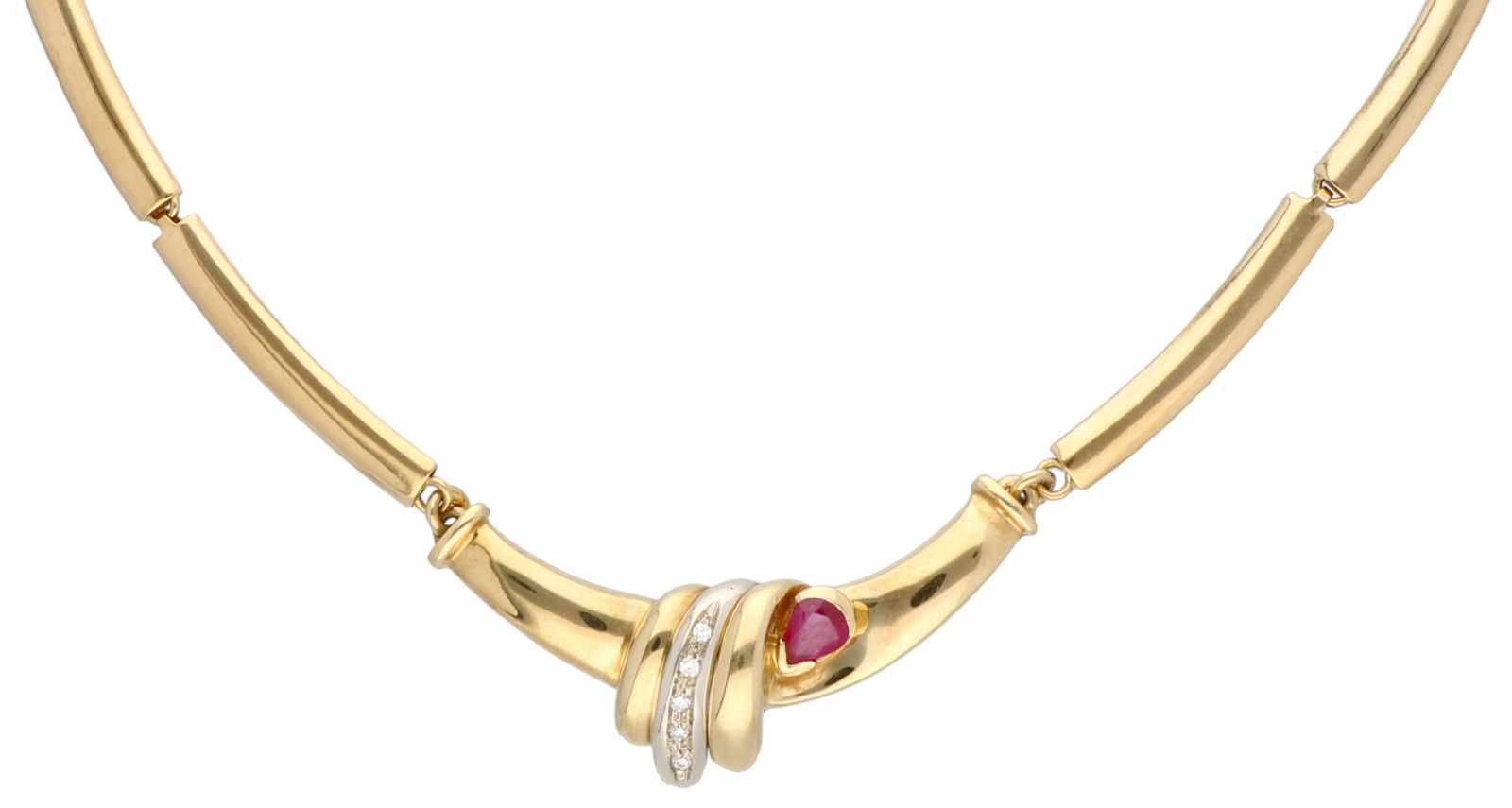 Necklace yellow gold, ca. 0.05 carat diamond and ruby - 18 ct.