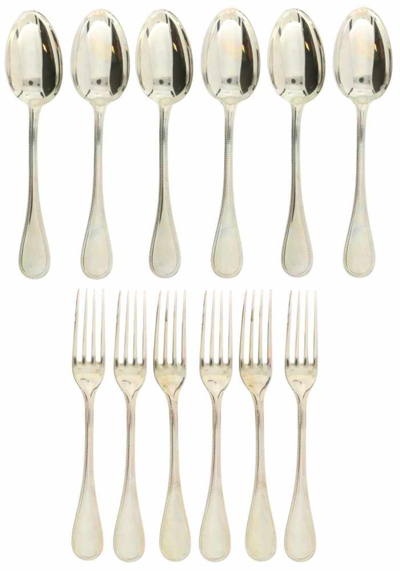 (12) Silvered Christofle 'Perles' forks and spoons.