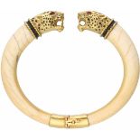 Bangle bracelet yellow gold, ivory, ruby and black enamelled - 18 ct.