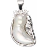 Pendant white gold, ca. 0.12 carat diamond and mother of pearl - 18 ct.