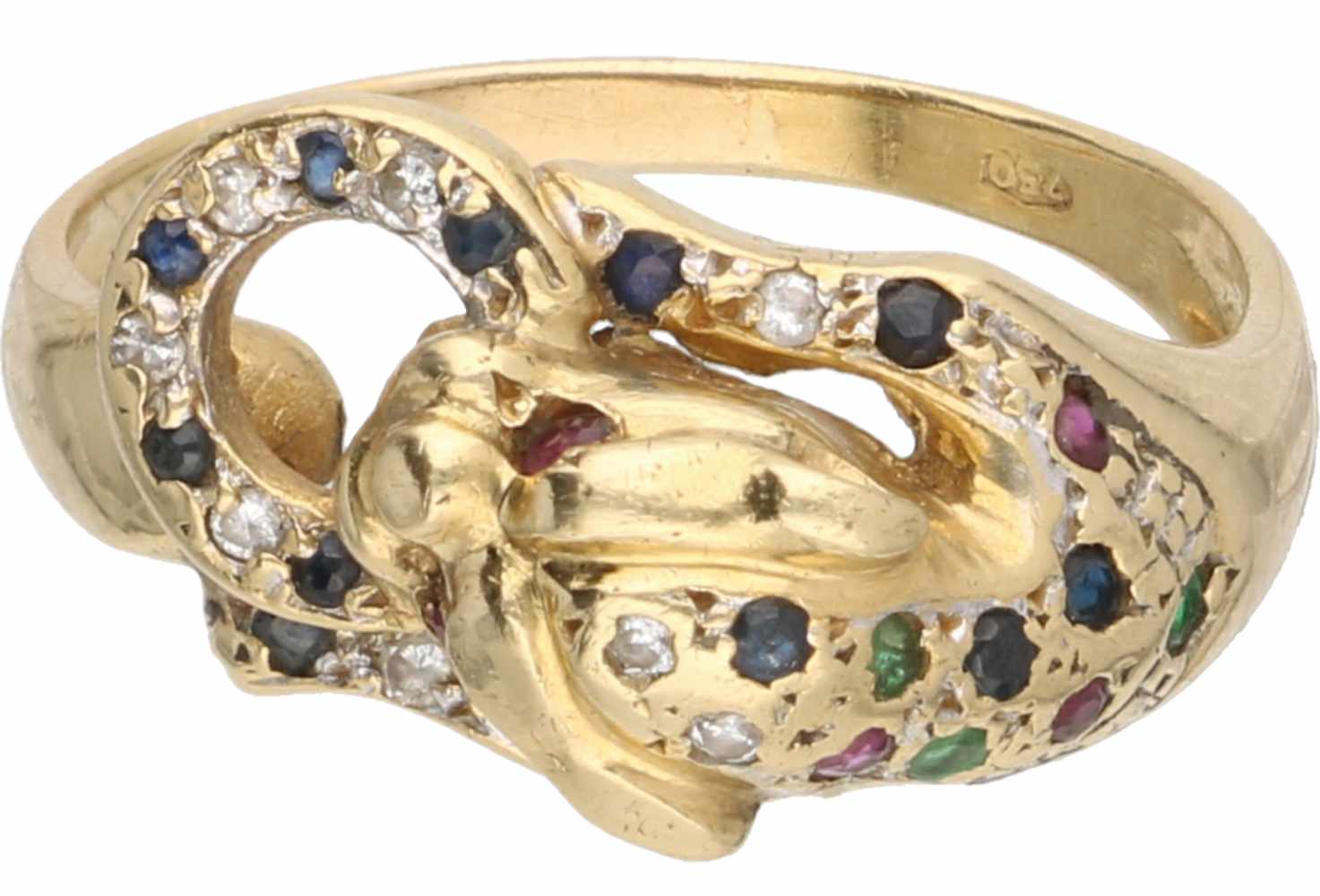 Ring yellow gold, ca. 0.04 carat diamond, sapphire, ruby and emerald - 18 ct. - Image 2 of 3
