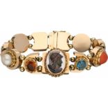 Bracelet yellow gold, various gemstones a.w. ruby, citrine, amethyst, turquoise, granate, red coral,