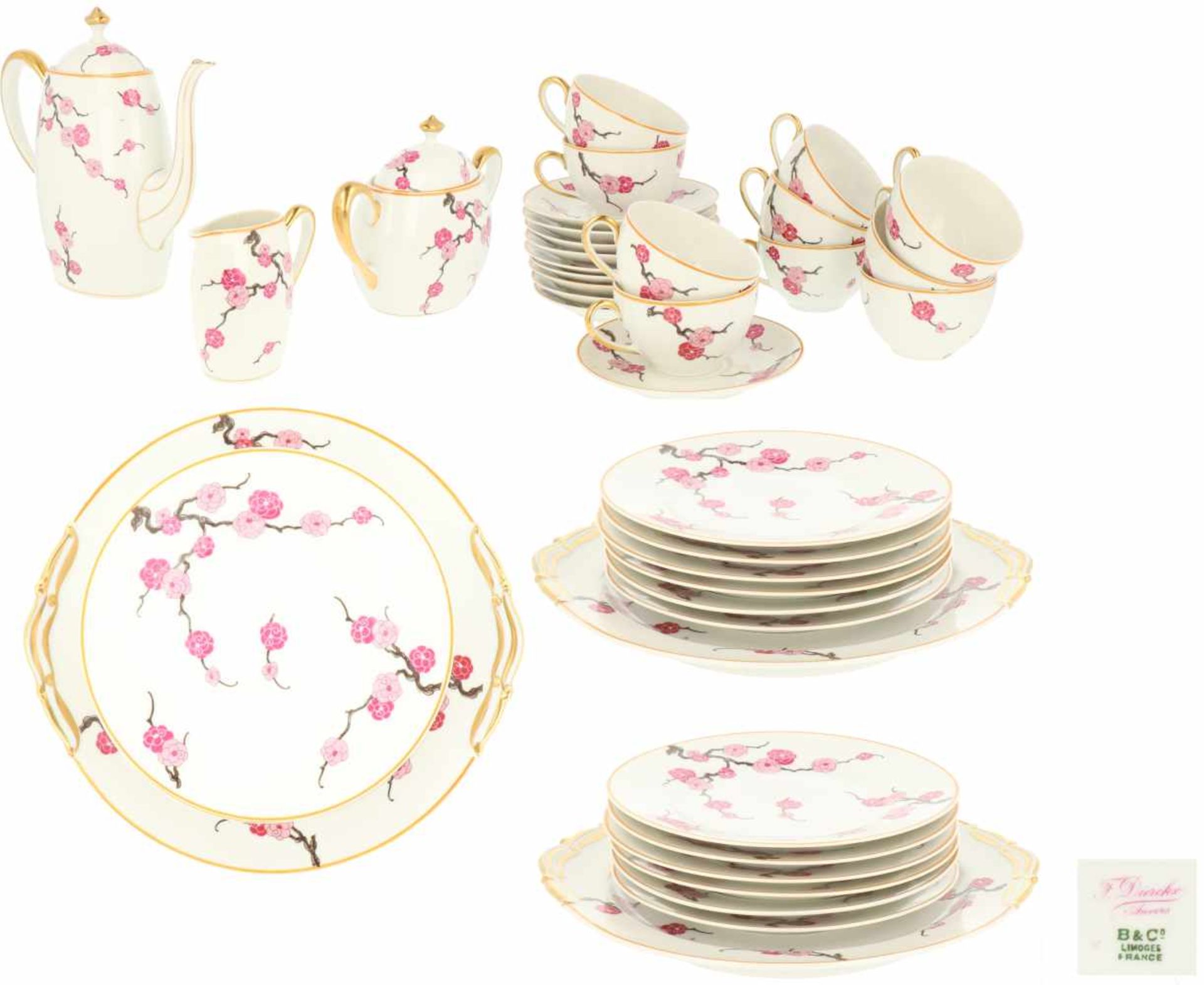 A 26-piece part porcelain dinner service decorated with flowers, marked Limoges. France, 20th