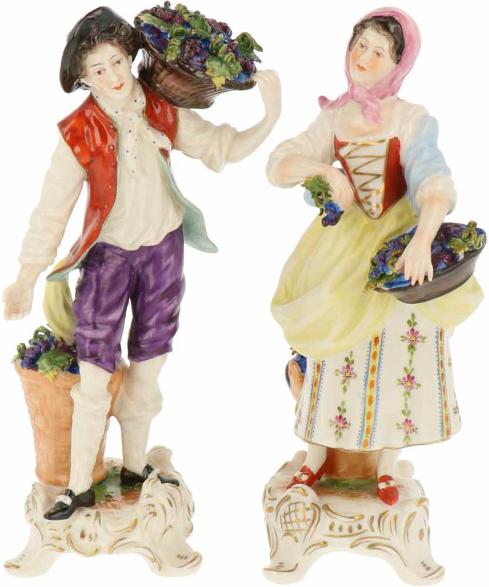 A set of procelain figurines of a winegrower and farmer's wife. Volkstedt, Germany. Mid 20th