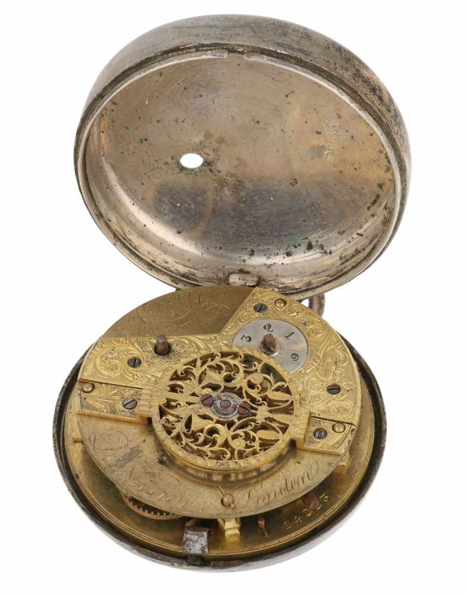 Pocket watch silver plated, verge escapement 'D.D. Neveren, London' - Men's pocket watch - Manual - Bild 3 aus 4