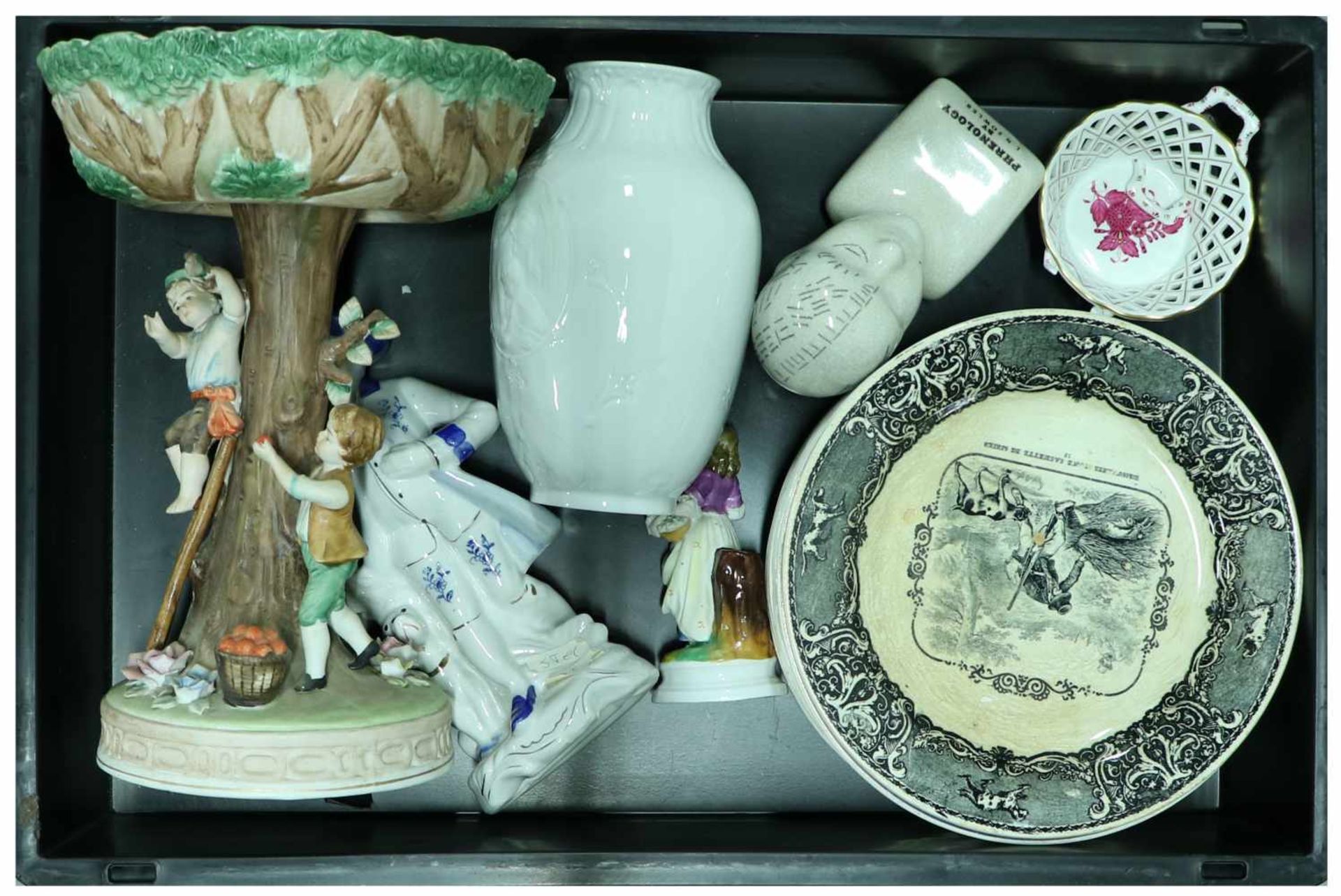 A lot with various porcelain and earthenware items, amongst others Luneville, Herend & Tettau.