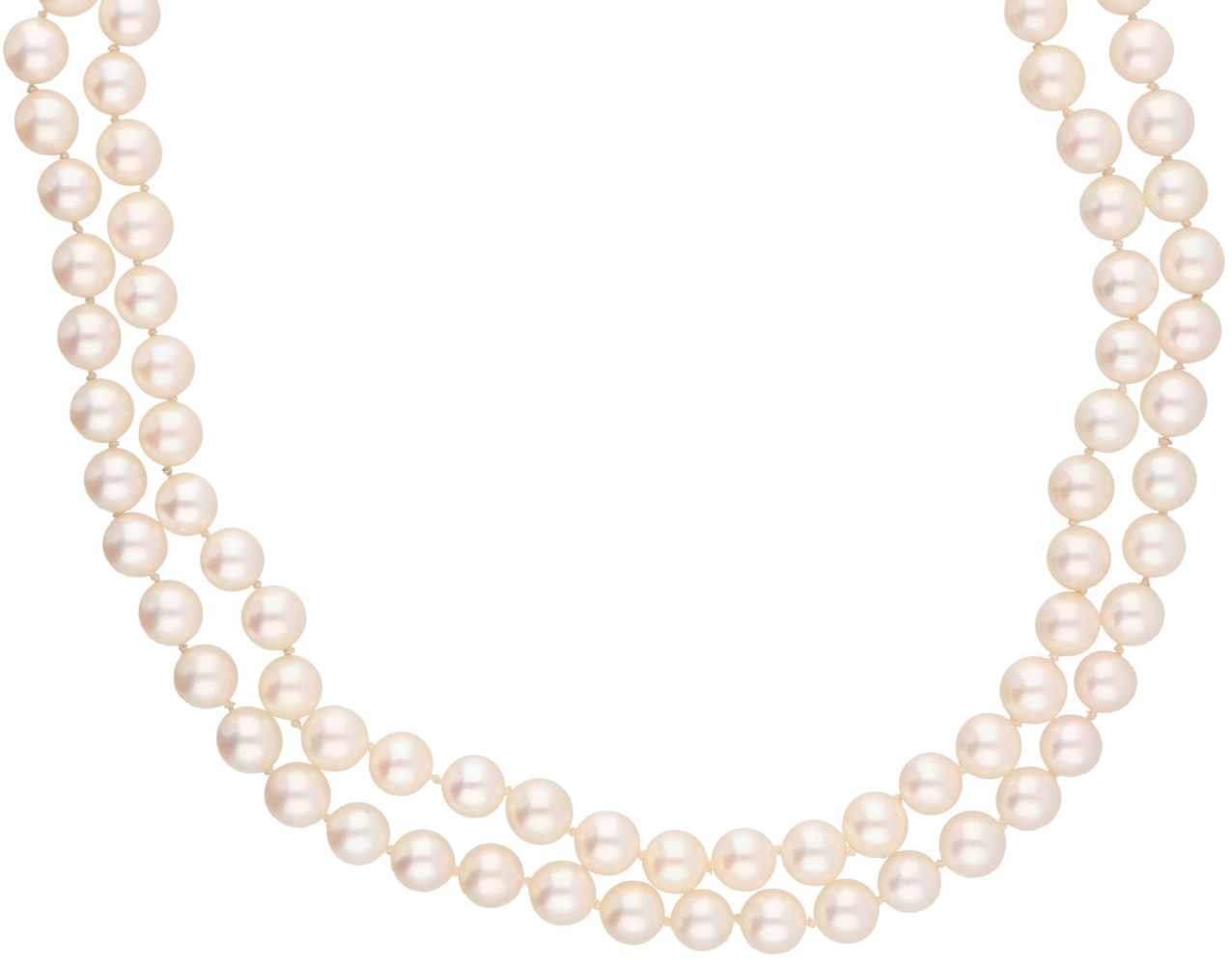 Pearl necklace and with white gold closure, ca. 0.15 carat diamond and cultured pearl - 14 ct. - Image 2 of 2