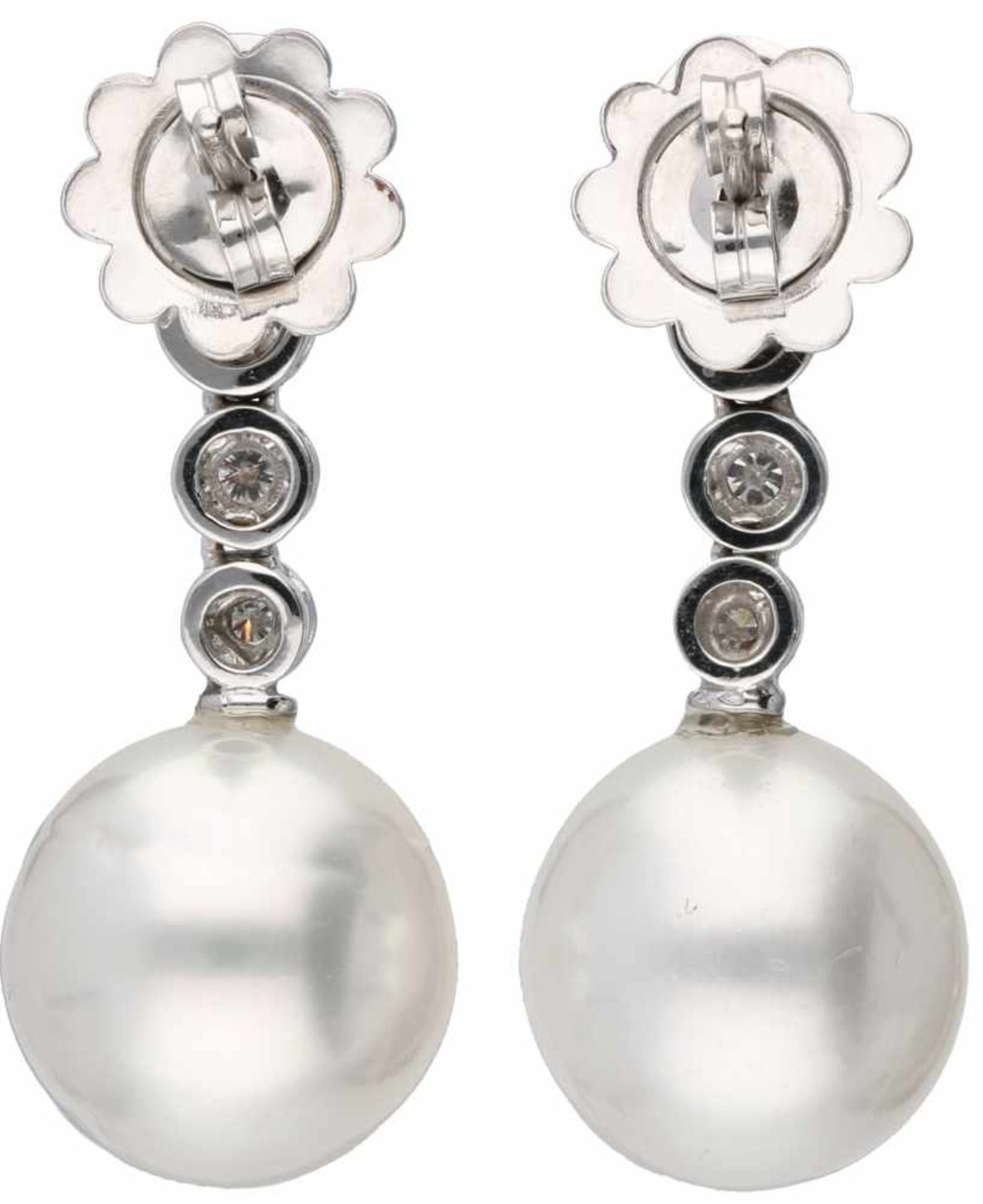 Earrings white gold, ca. 0.68 carat diamond and pearl - 18 ct. - Bild 2 aus 2