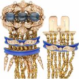 Antique bracelet bicolour gold, ca. 0.96 carat diamond, sapphire and blue enamelled - 14 ct.