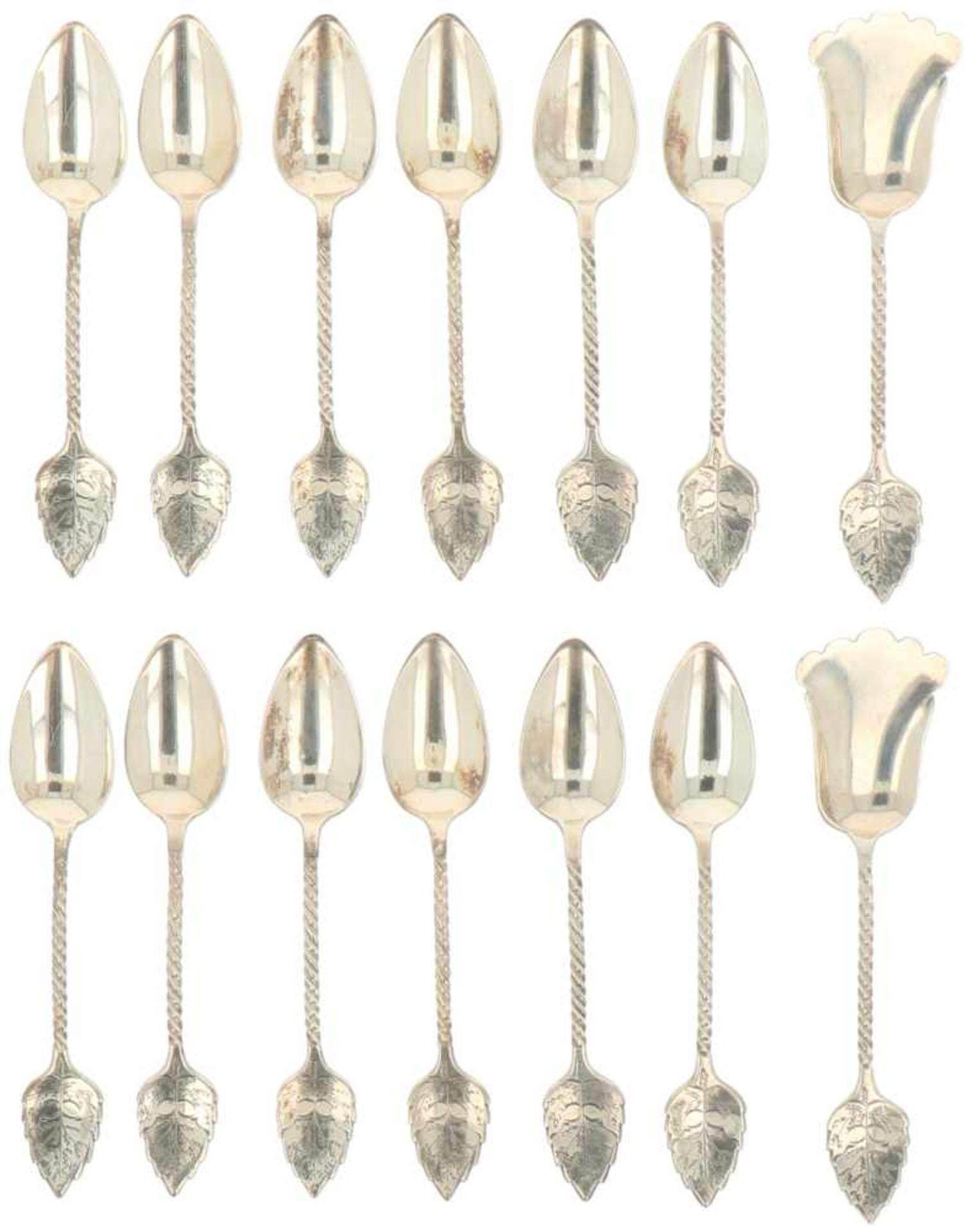 (14) Piece set of silver coffee spoons.