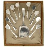 (11) Piece silver flatware set, twelve spoons and a serving scoop.