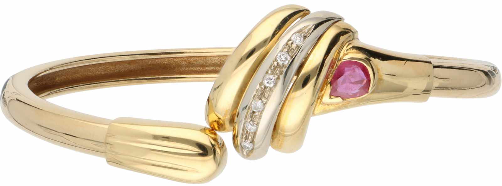 Bangle yellow gold, ca. 0.06 carat diamond and ruby - 18 ct.