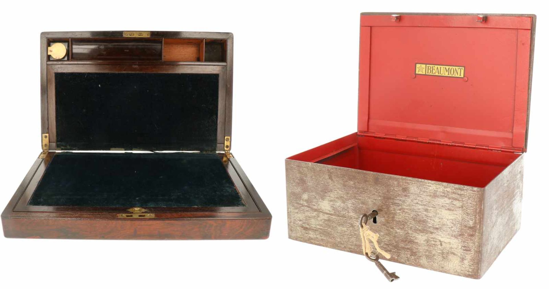 A lot with (2) chests a.o. a writing box and moneybox. 19th century.