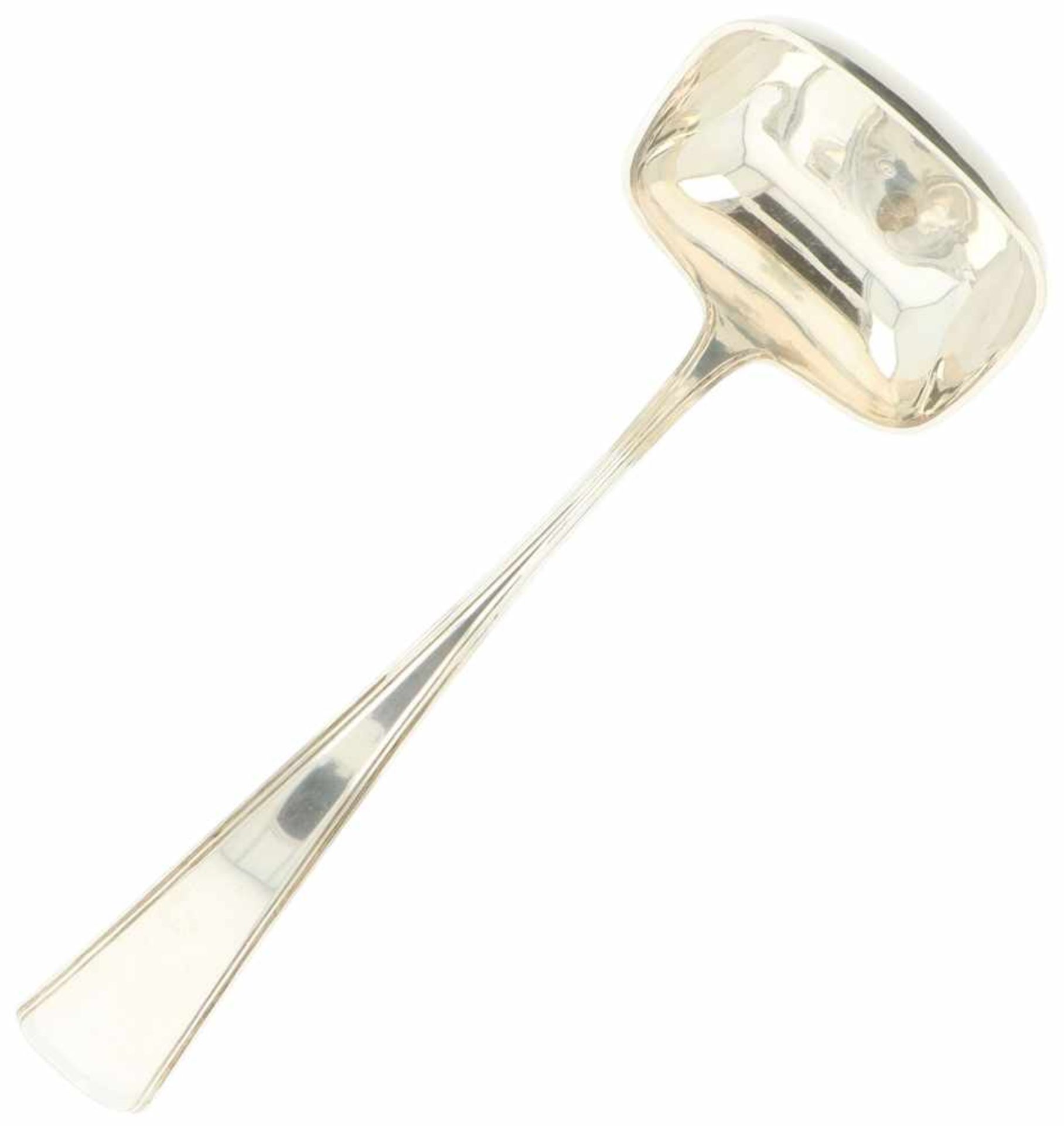 Silver soup serving ladle.