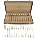 (25) Piece set of silver tea spoons and pie forks.