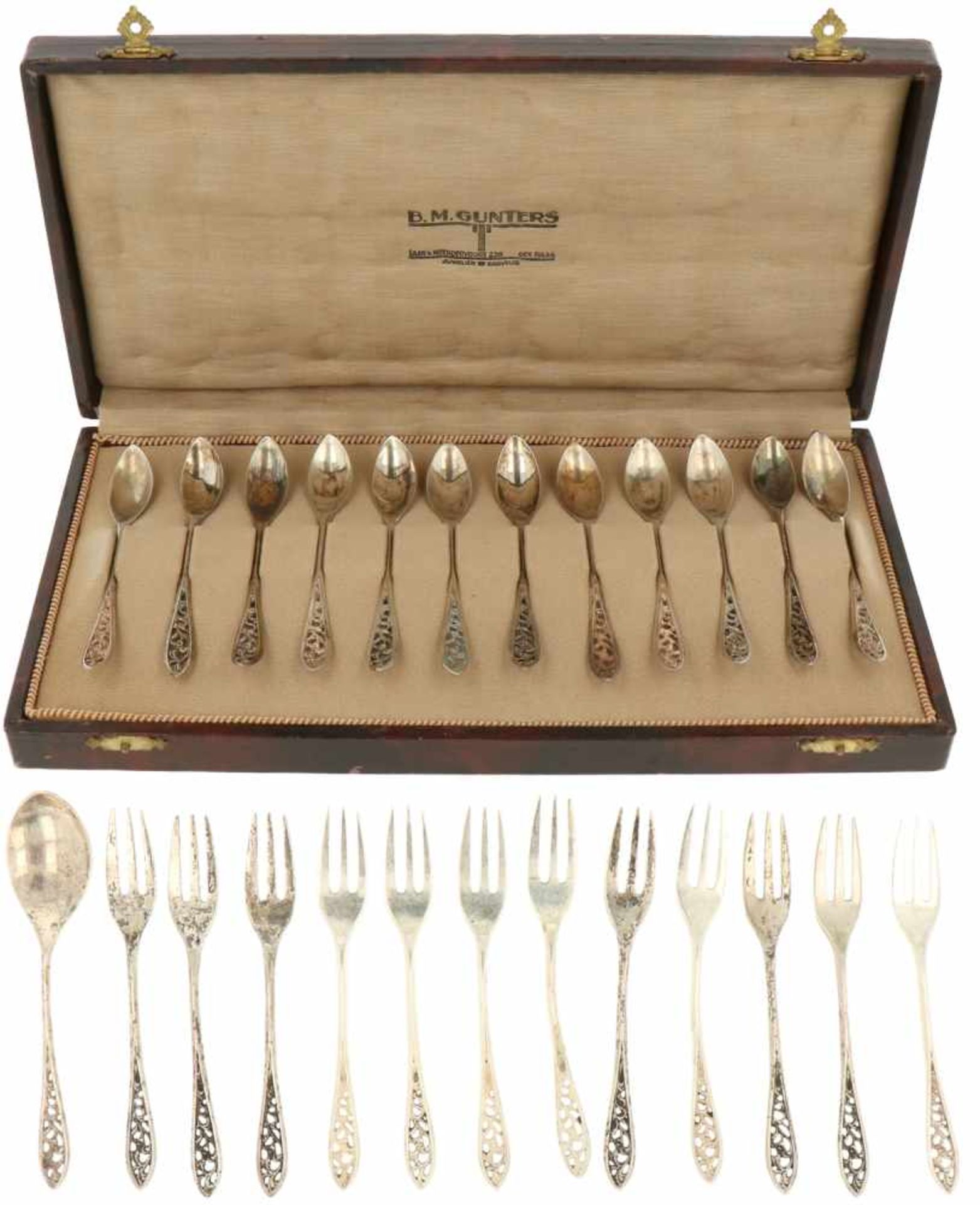 (25) Piece set of silver tea spoons and pie forks.