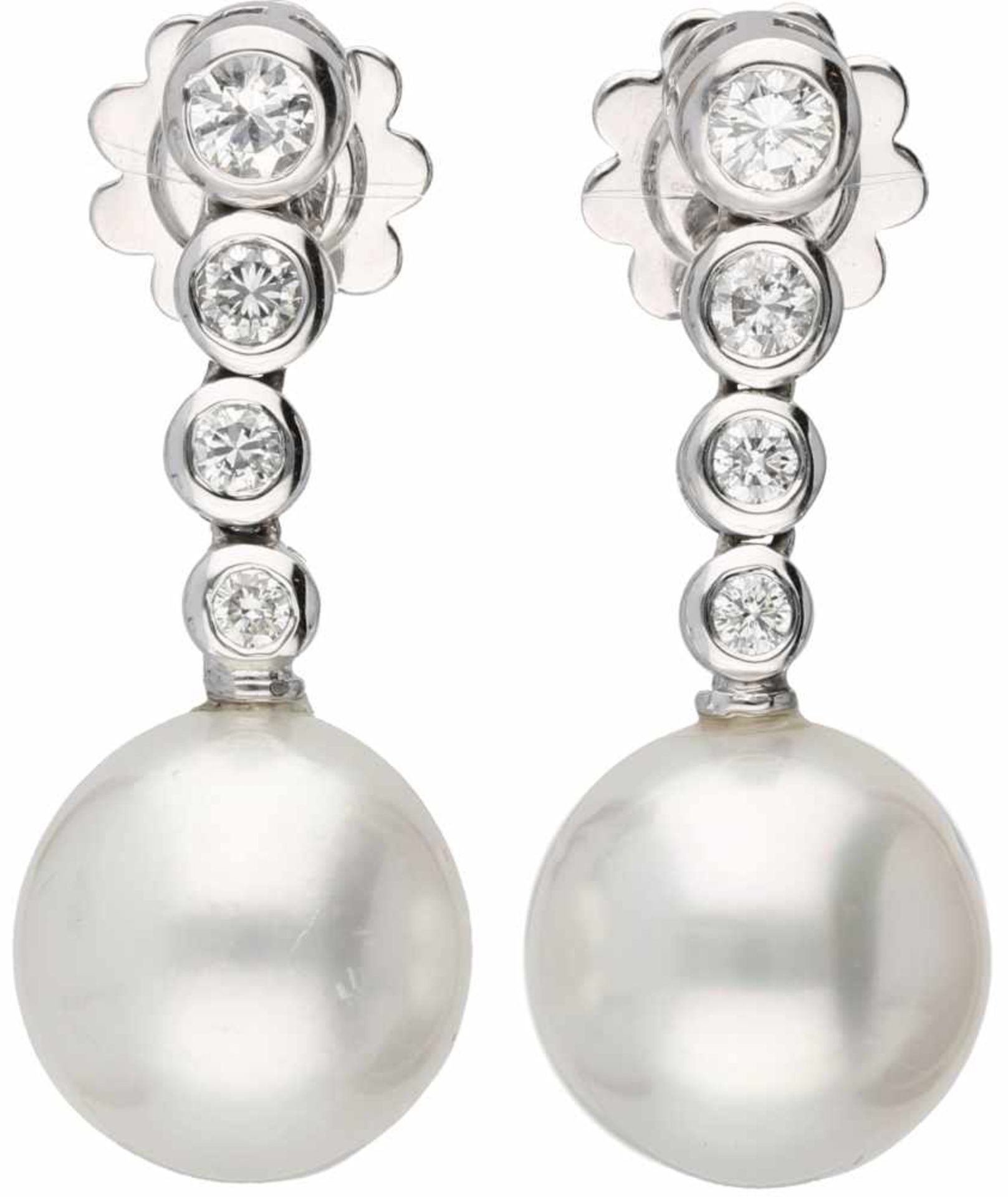Earrings white gold, ca. 0.68 carat diamond and pearl - 18 ct.