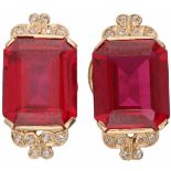 Earrings rosé gold, diamond and ruby - 14 ct.<
