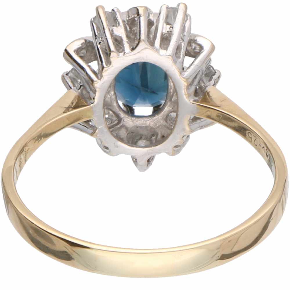 Rosette ring yellow gold, ca. 0.25 carat diamond and sapphire - 18 ct. - Image 2 of 2