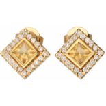 Earrings yellow gold, ca. 0.20 carat diamond and citrine - 18 ct.