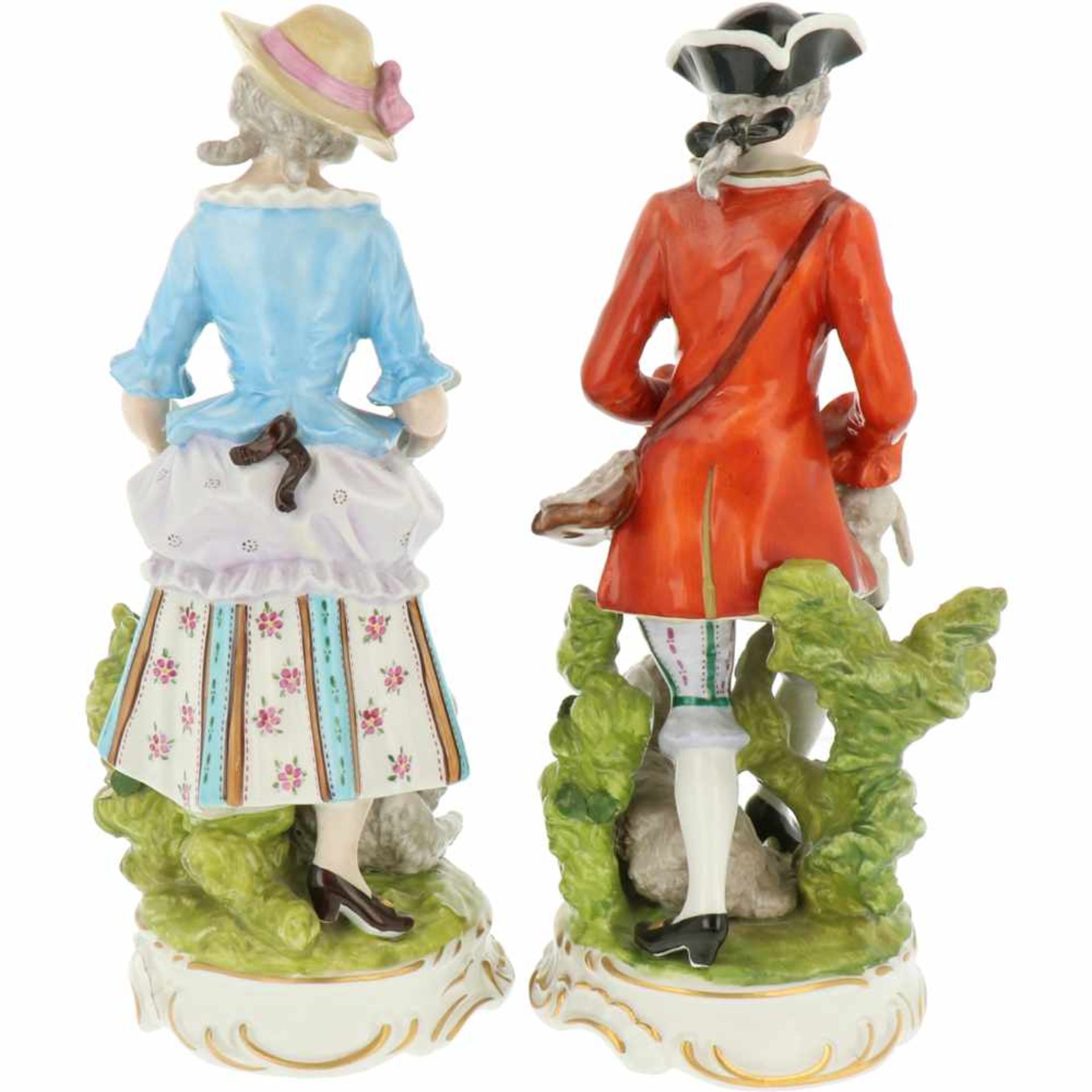 A set of procelain figurines of a lady and a gentleman with goats. Volkstedt-Rudolstadt, Germany. - Bild 2 aus 7