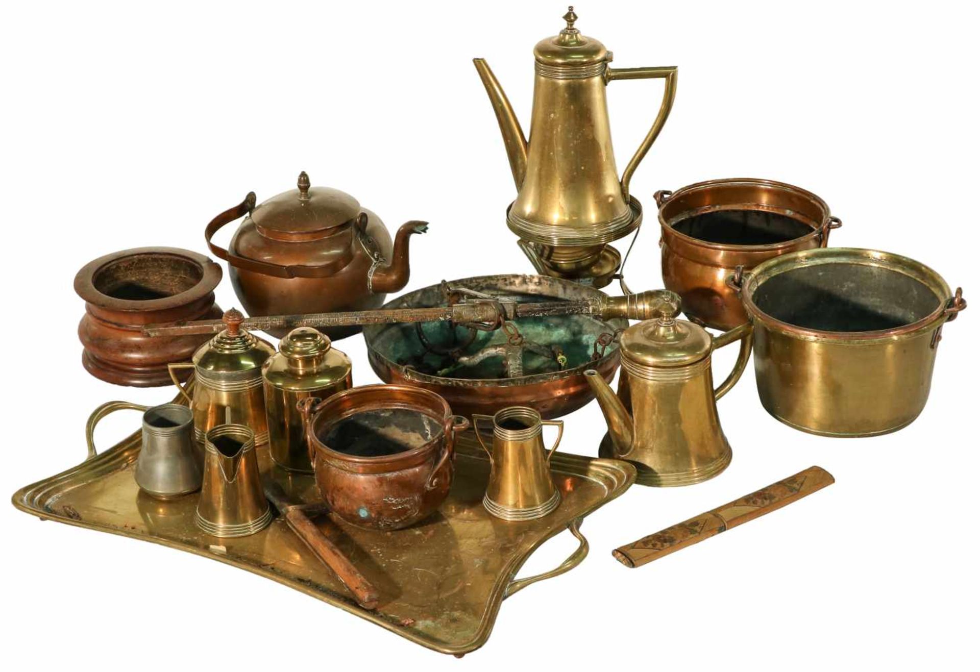 A lot with various copper items. 19th century.