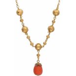 Necklace yellow gold, red coral - 14 ct.