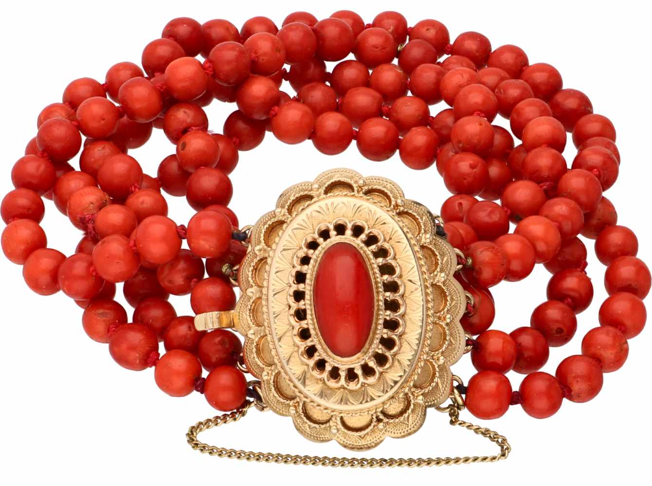 Bracelet with large yellow gold closure, red coral - 14 ct.