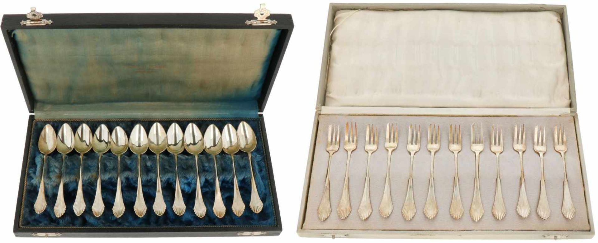 (12) Piece set of silver pie forks and spoons.