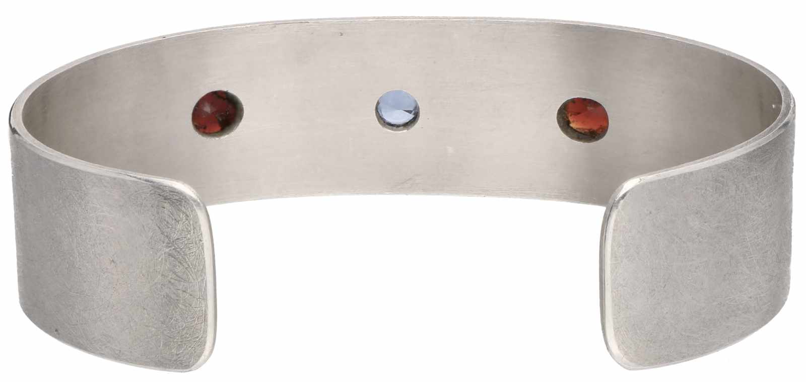 Bangle bracelet silver, granate and blue spinel - 925/1000. - Image 2 of 2