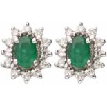 Earrings white gold, ca. 0.12 carat diamond and emerald - 14 ct.