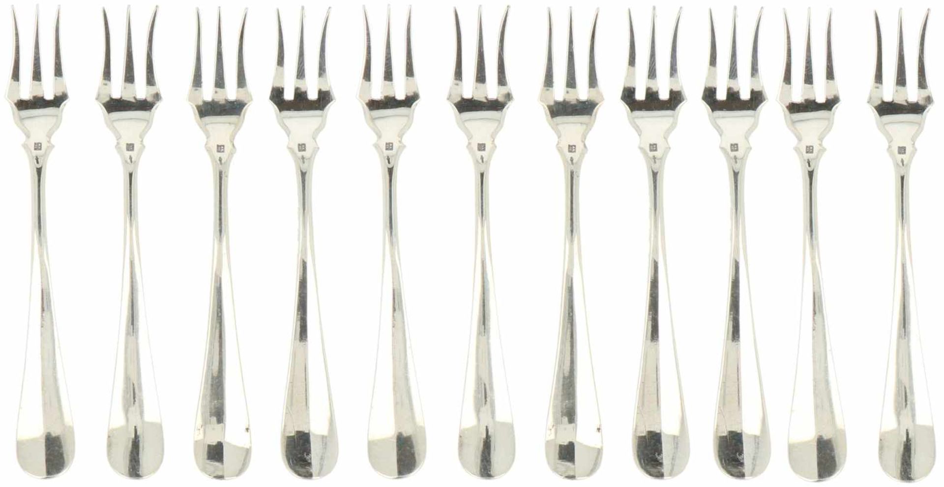 (11) Piece set of silver pie forks.