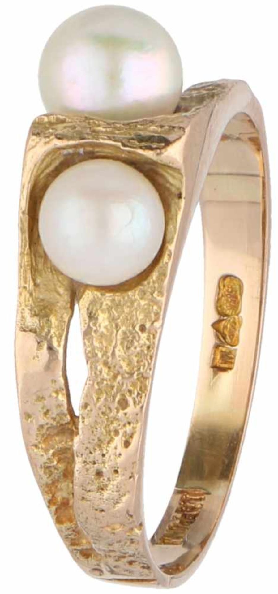 Roségouden Lapponia Whisper ring, parel - 14 kt.Designer: Björn Weckström. Ringmaat: 17,75 mm.