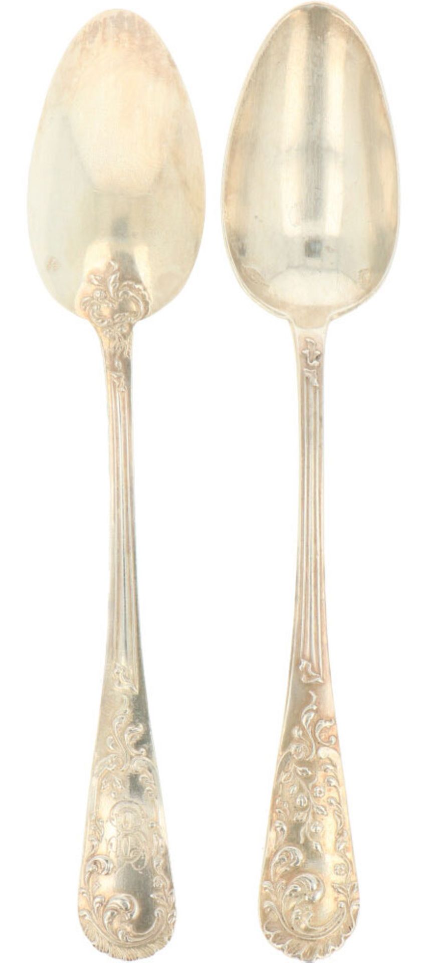 (6) Delige set dessert lepels zilver.Voorzien van gegoten Jugendstil florale versieringen. - Bild 2 aus 3