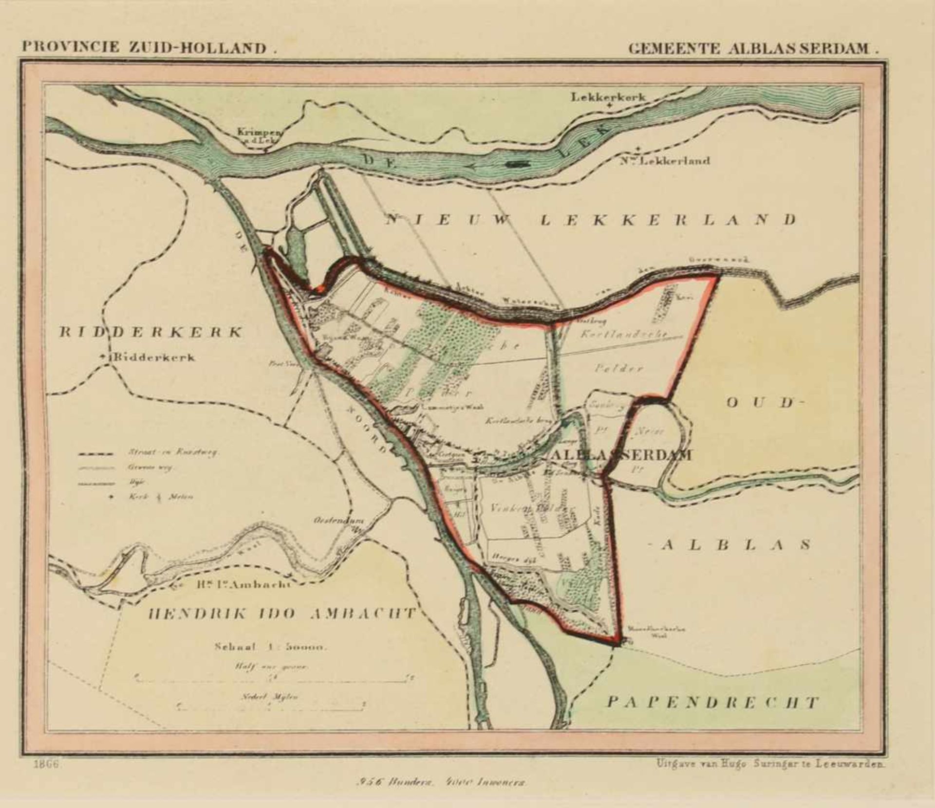 Twee handingekleurde kaarten van de Gemeente Alblasserdam en Rozendaal. Naar ouder voorbeeld. - Bild 2 aus 3