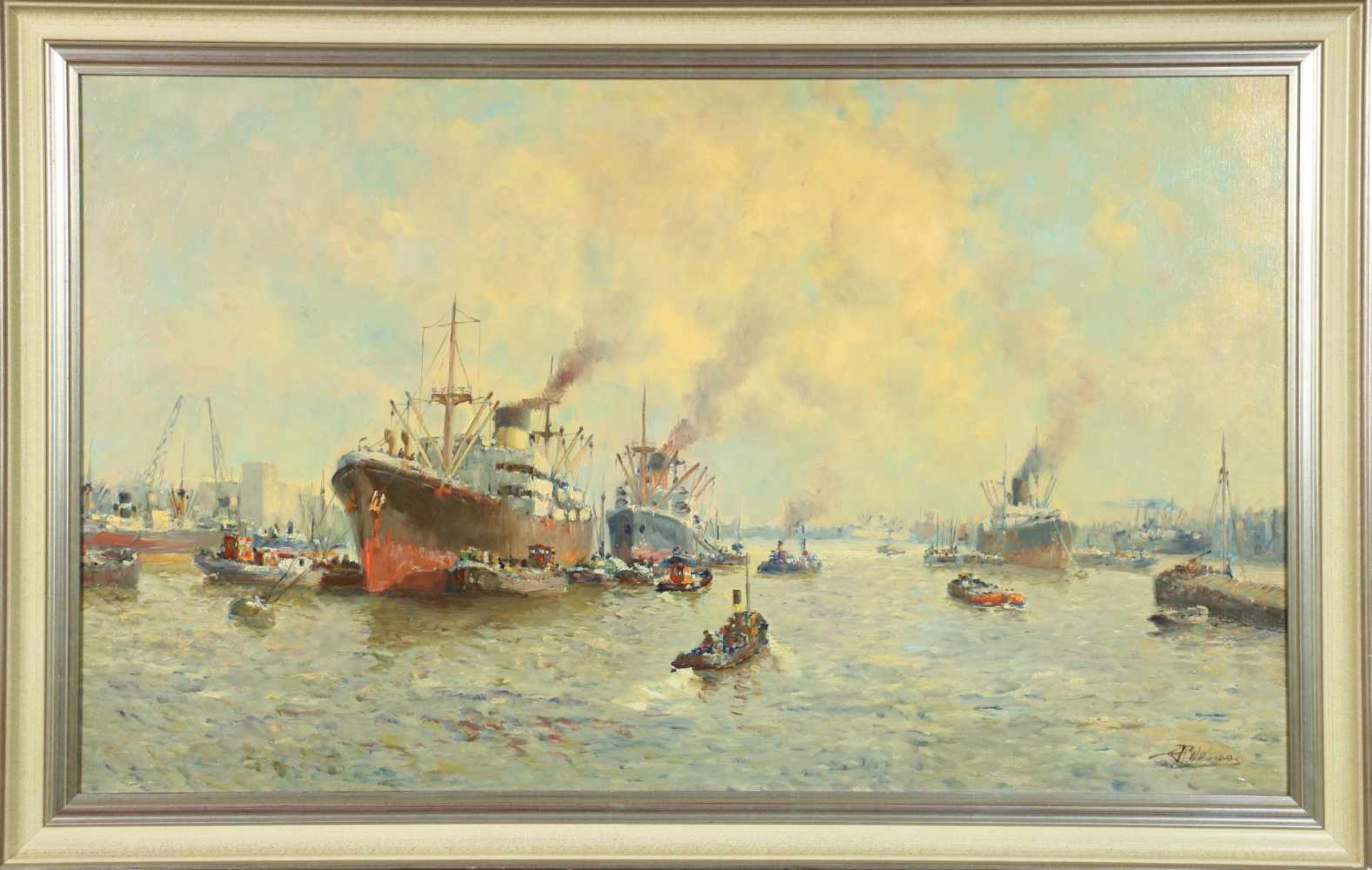 Joop Molenaar (Rotterdam 1914 - 1990).De haven van Rotterdam, gesigneerd (rechtsonder), 1e helft 20e - Bild 2 aus 4
