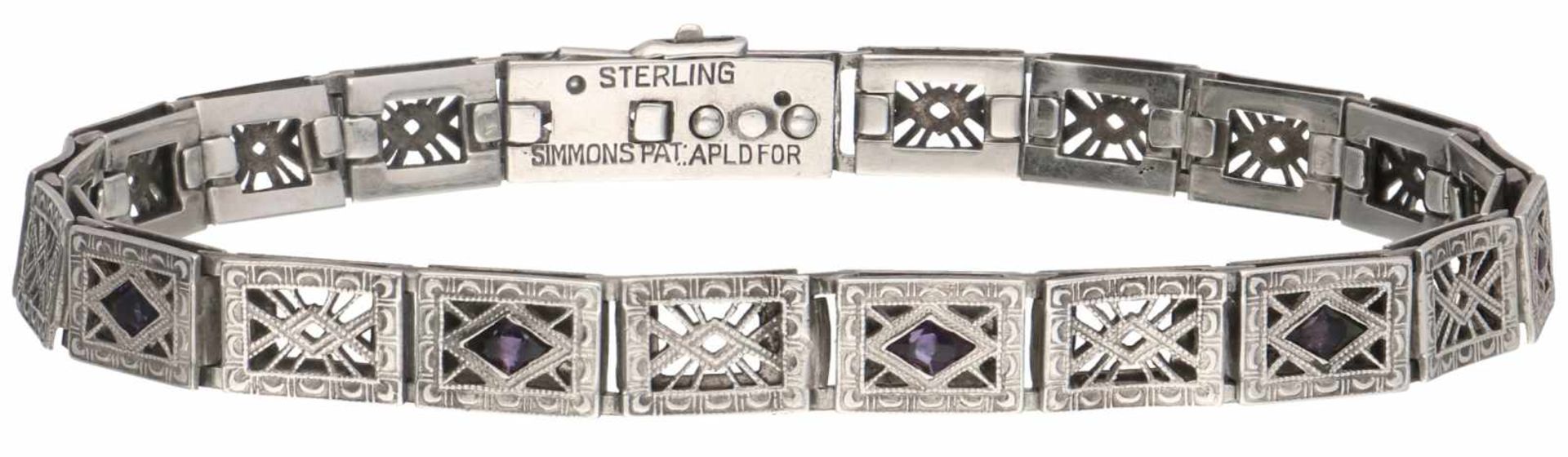 Zilveren filigrain armband, amethist - 925/1000.Keuren: Simmons Pat. Apld For, sterling. Met