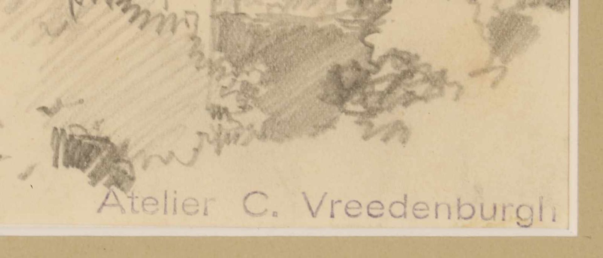 Cornelis Vreedenburgh (Woerden 1880 - 1946 Laren).Een kerktoren te Laren - een schets. Potlood op - Bild 3 aus 3