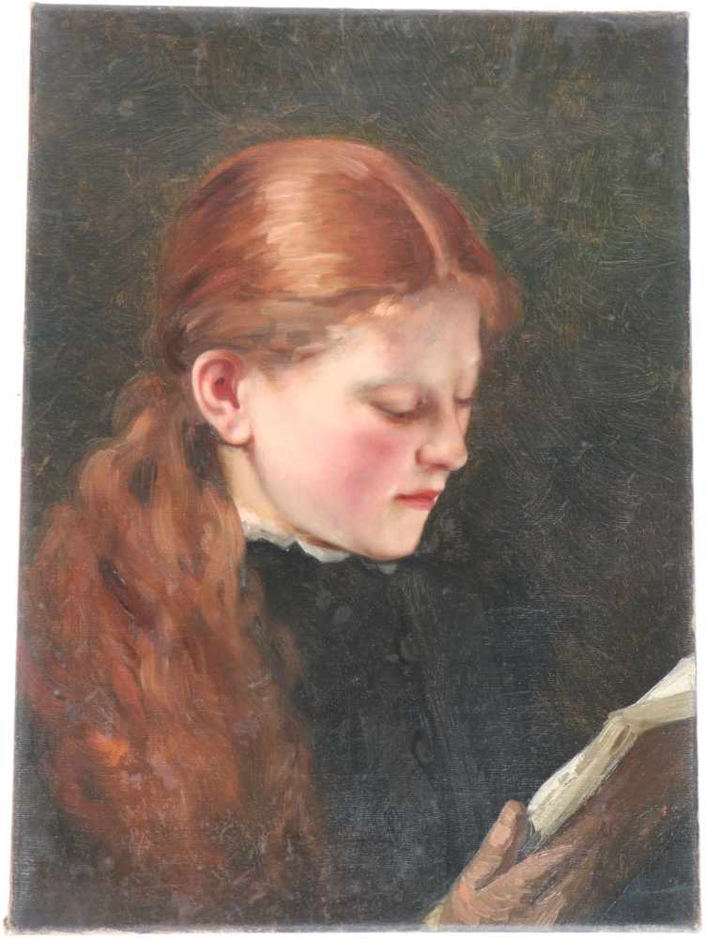 Toegeschreven aan G.H.A. Overman (1855 - 1906). Een lezend meisje met rood haar. Olieverf op doek, - Bild 2 aus 2