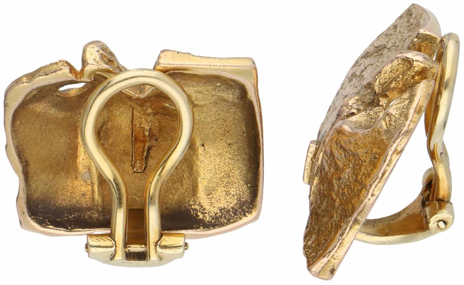 Geelgouden design oorbellen - 14 kt.LxB: 1,7 x 1,8 cm. Gewicht: 9,7 gram.Yellow gold earrings - 14 - Bild 2 aus 2