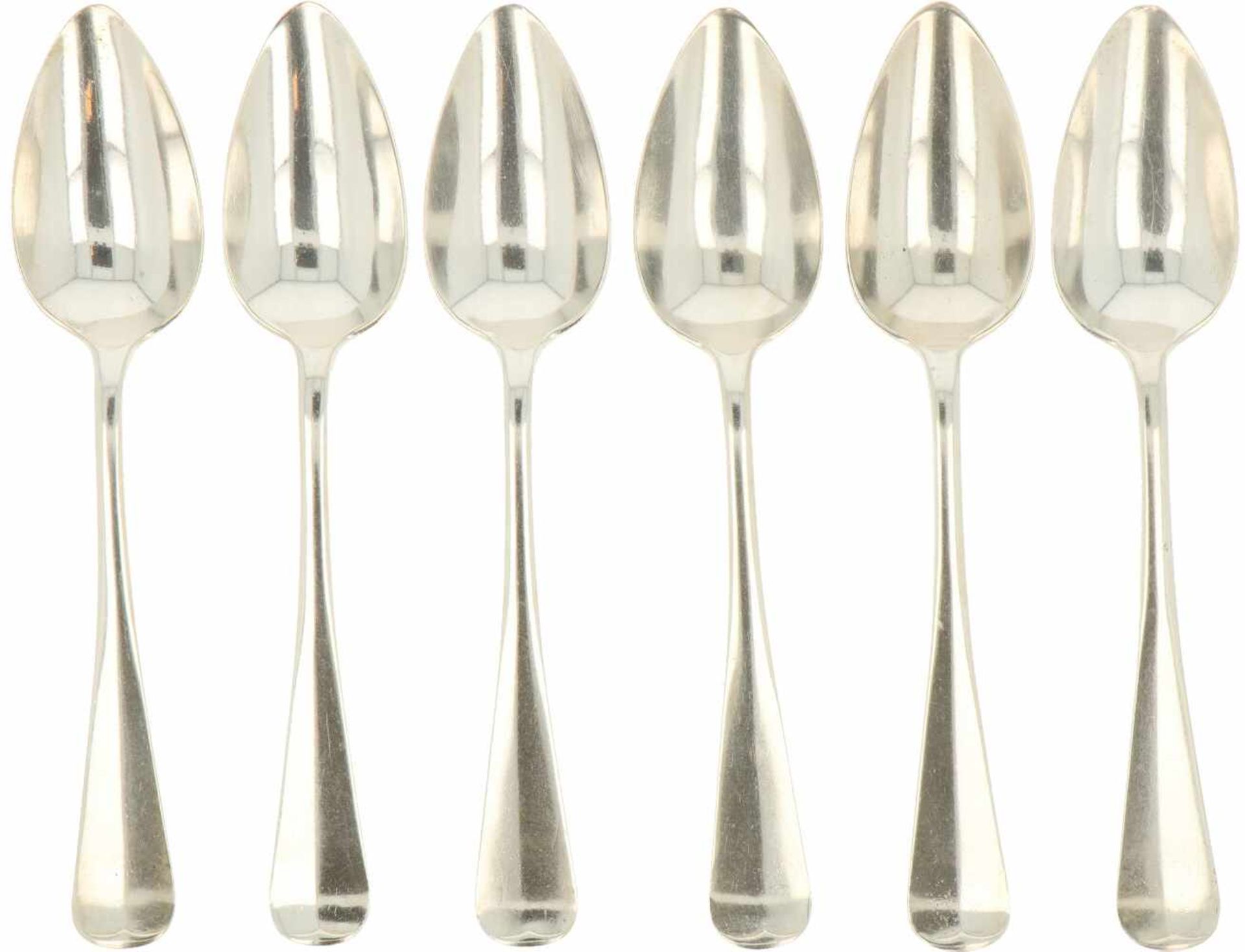 (6) Delige set dessertlepels zilver.Model : "HAAGS LOFJE". Nederland, Voorschoten, Van Kempen &