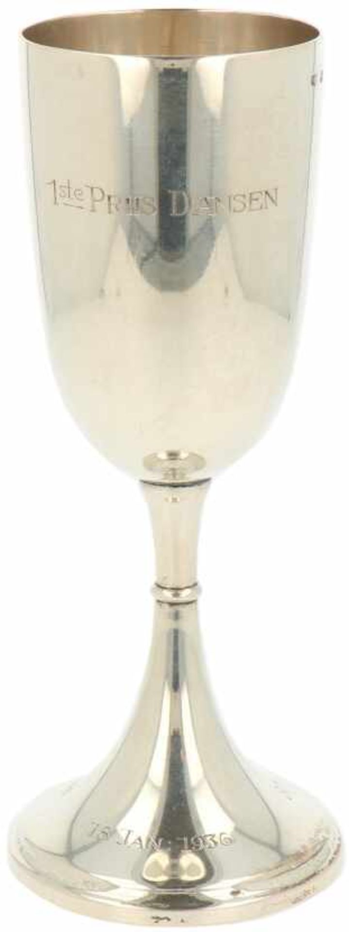 Prijsbeker zilver.Uitgevoerd als champagne flute. Nederland, Zeist, Gerritsen & van Kempen, 1936,
