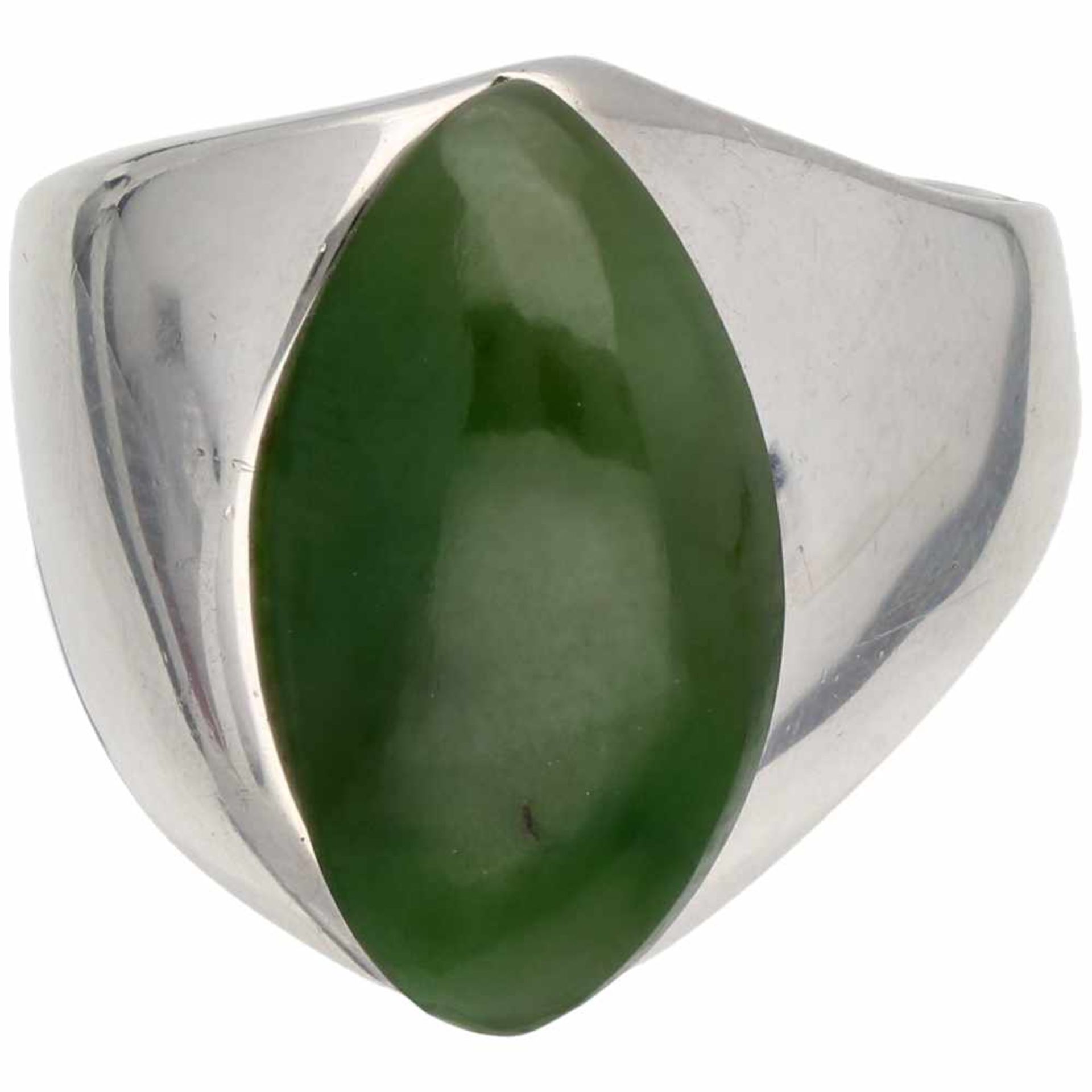 Zilveren A. Holthe A/S ring, jade - 925/1000.Noorwegen, Arendal. Jade (ca. 20 x 11 mm). Ringmaat: 18 - Bild 2 aus 3