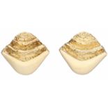 Geelgouden design oorbellen - 14 kt.LxB: 1 x 1,2 cm. Gewicht: 2 gram.Yellow gold earrings - 14 kt.