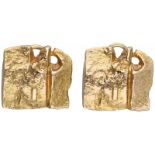 Geelgouden design oorbellen - 14 kt.LxB: 1,7 x 1,8 cm. Gewicht: 9,7 gram.Yellow gold earrings - 14